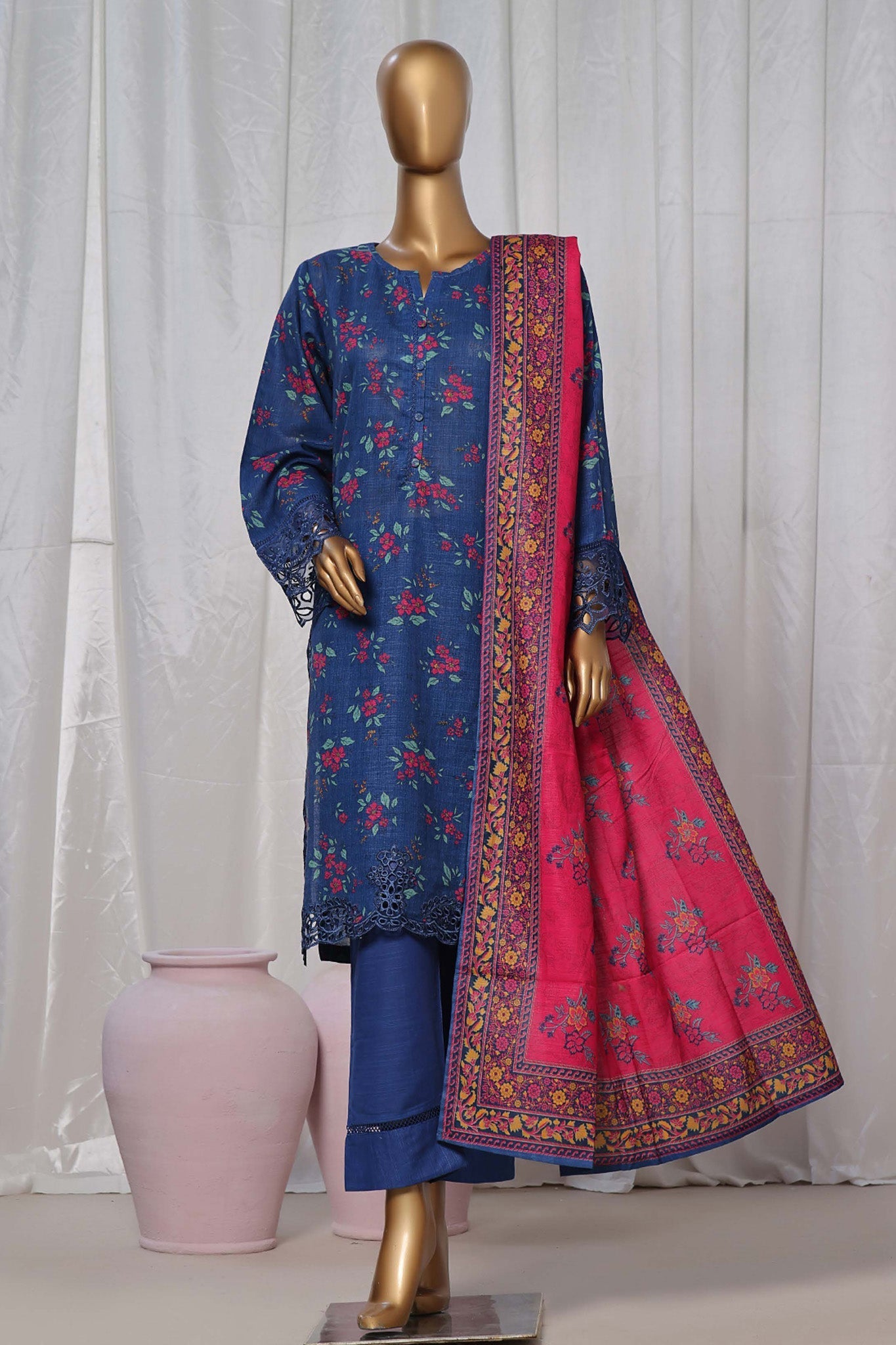 Sada Bahar Stitched 3 Piece Emb Khaddar Collection'2024-Blue